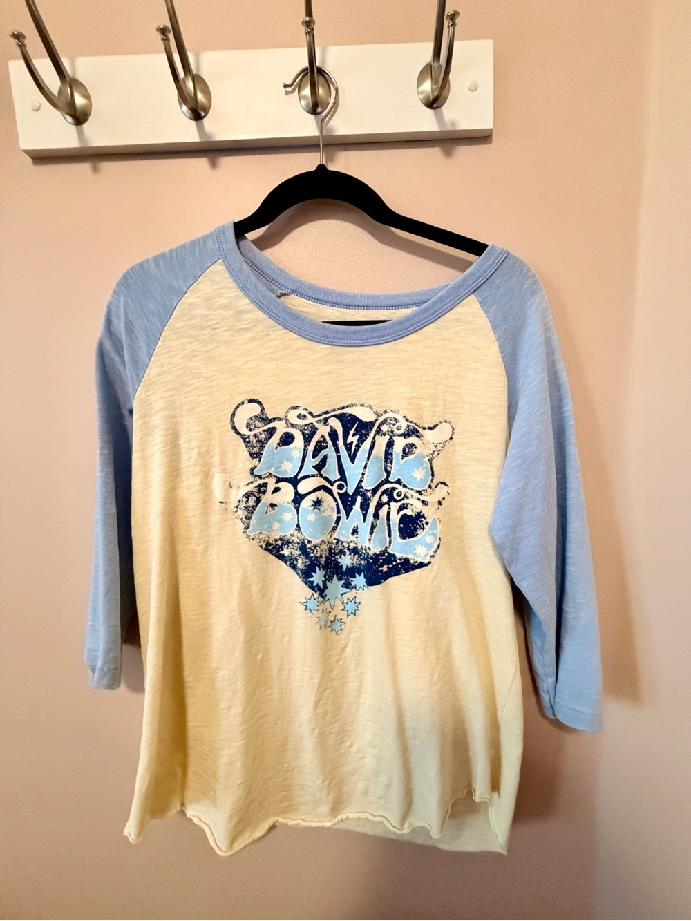 David Bowie Midnight Rider Raglan Baseball Tee Blue Cream L - Picture 5 of 7